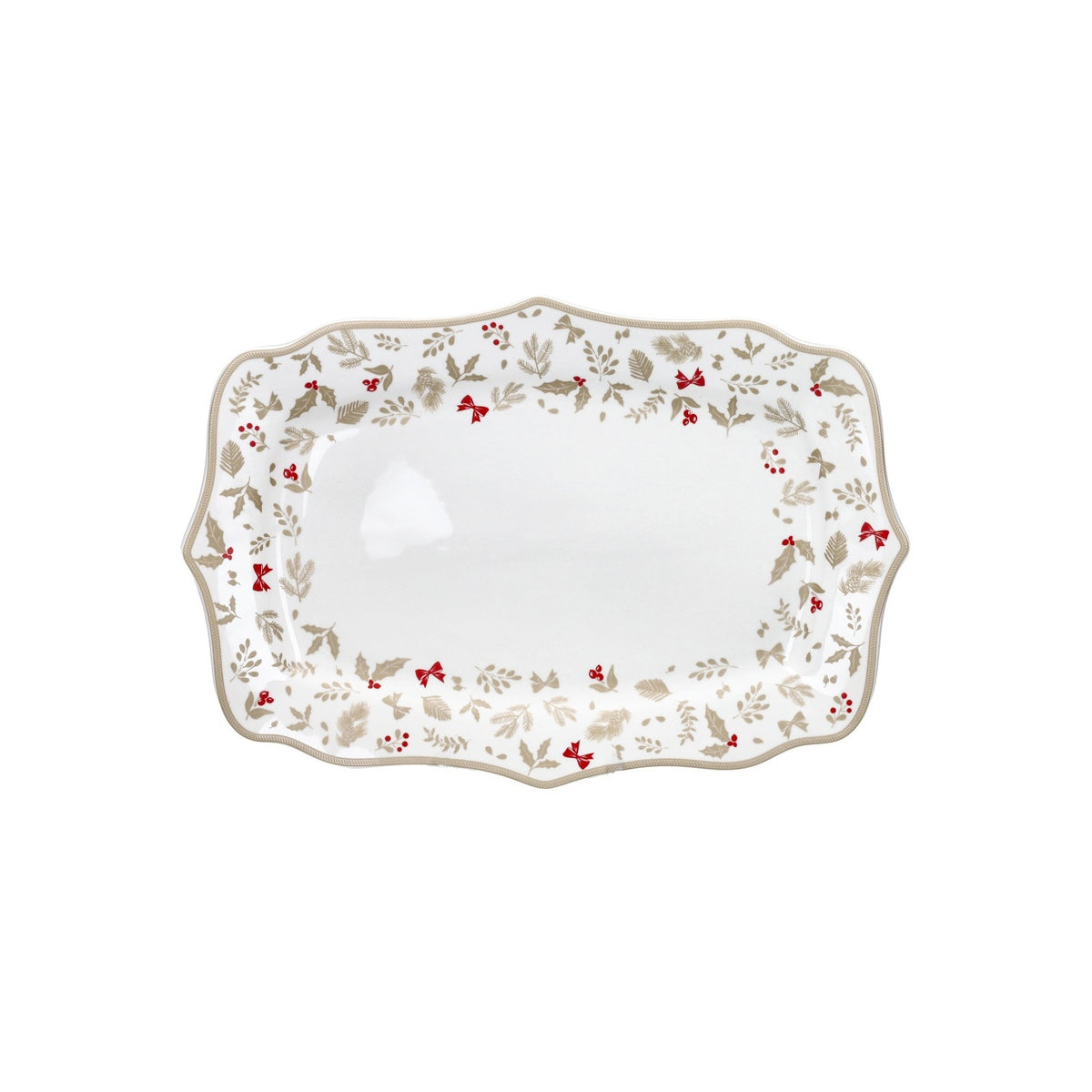 BRANDANI Vassoio Natalizio Treschic in Porcellana New Bone China 36x24cm
