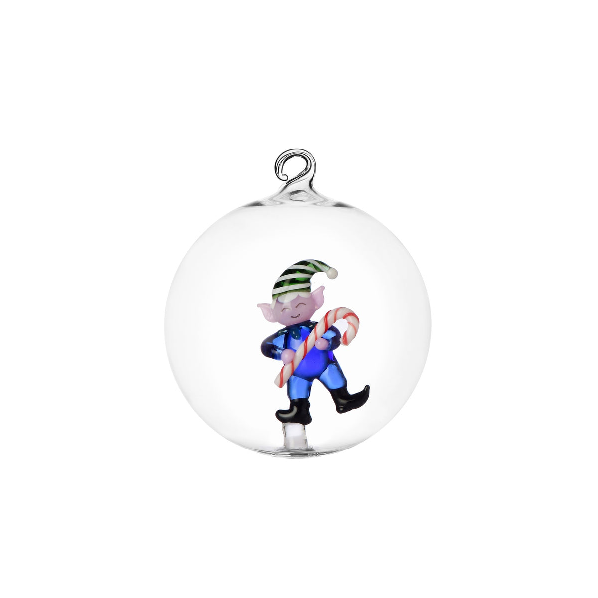 ICHENDORF Palla di Natale Christmas Tales Elfo Blu con Bastoncino di Zucchero in Vetro Borosilicato 8cm