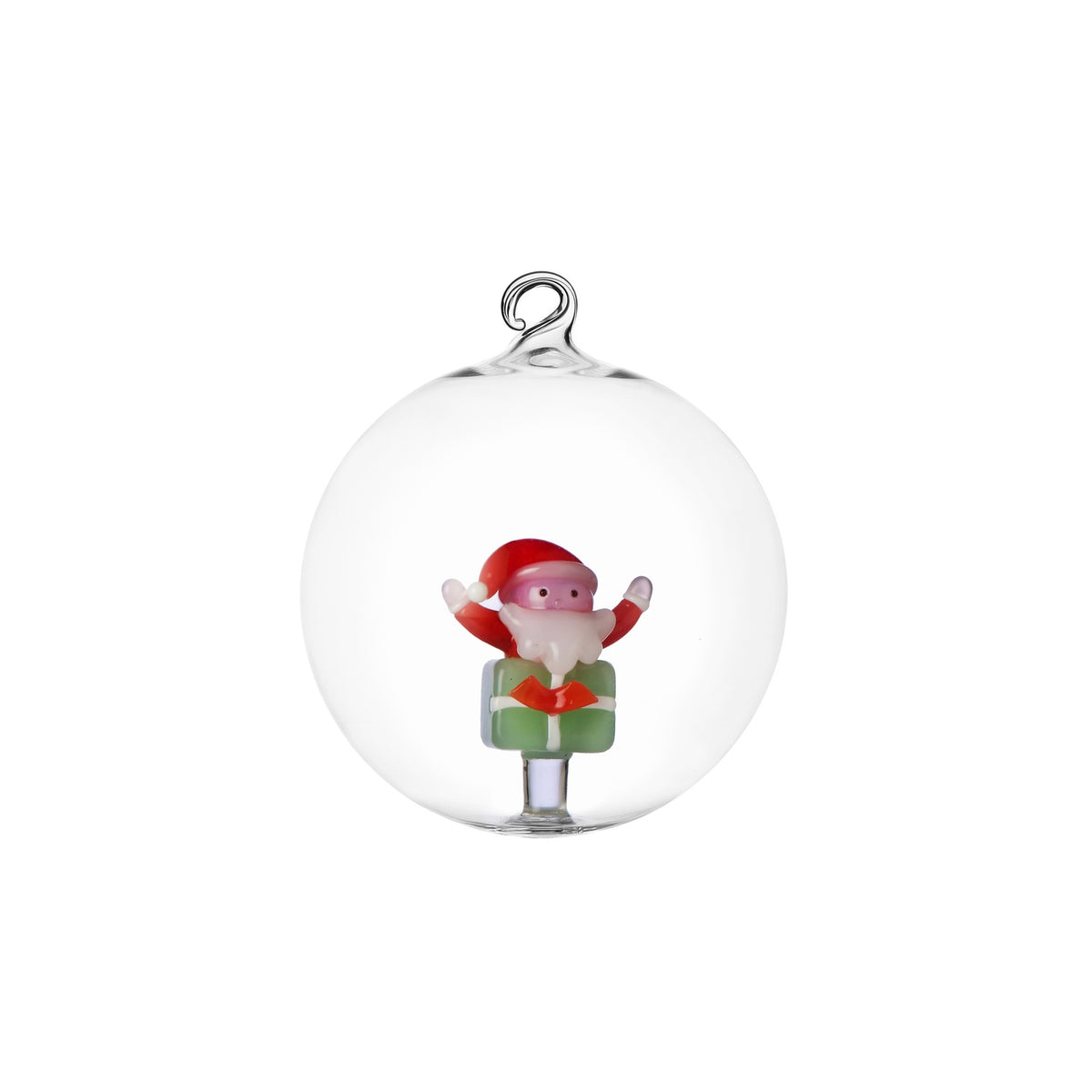 ICHENDORF Palla di Natale Christmas Tales Babbo Natale sul Regalo Verde in Vetro Borosilicato 8cm