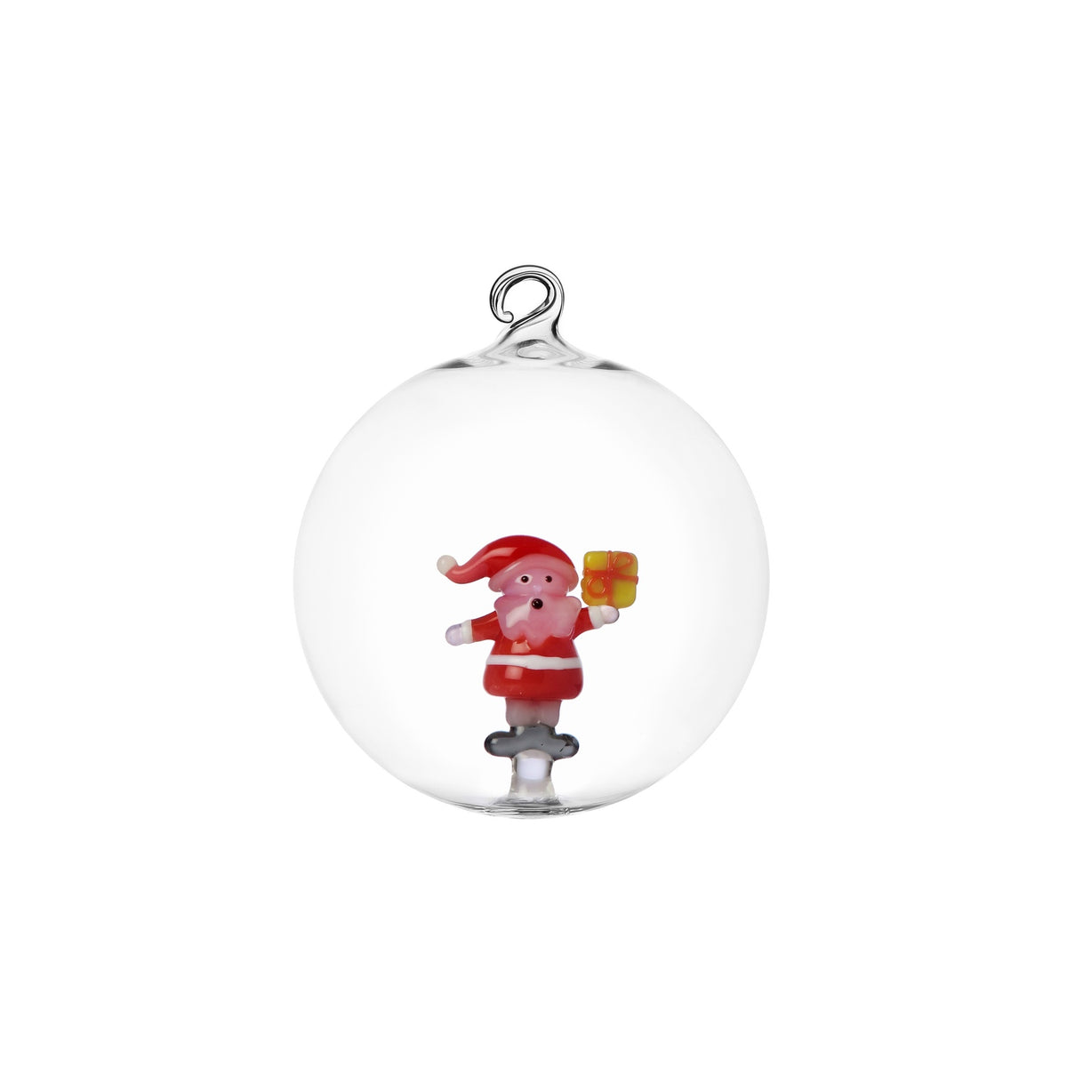 ICHENDORF Palla di Natale Christmas Tales Babbo Natale con Regalo Giallo in Vetro Borosilicato 8cm