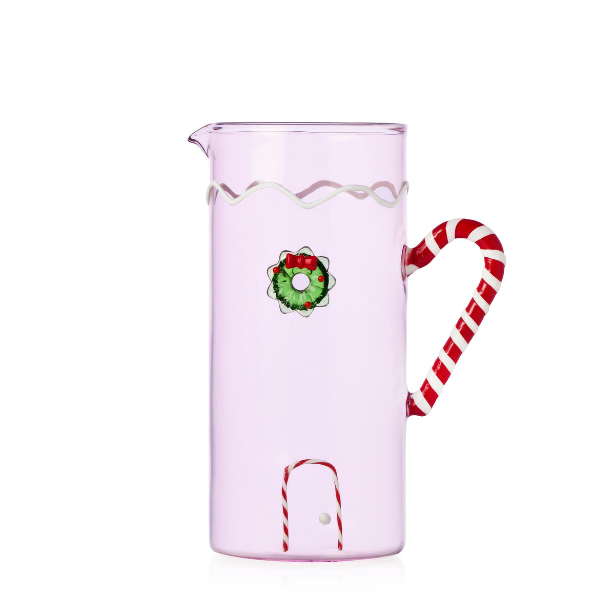 ICHENDORF Brocca Natalizia Sweet & Candy Rosa con Manico a Bastoncino e Ghirlanda in Vetro Borosilicato 21,5cm