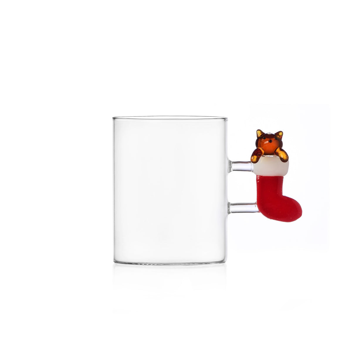 ICHENDORF Tazza Natalizia Tabby Cat Gatto Ambra nella Calza in Vetro Borosilicato 10cm