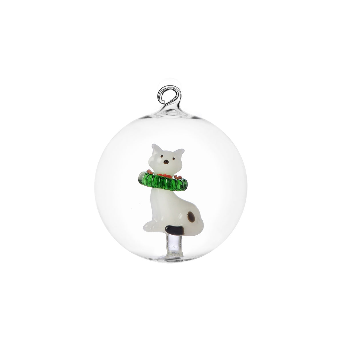 ICHENDORF Palla di Natale Tabby Cat Gatto Bianco con Ghirlanda in Vetro Borosilicato 8cm