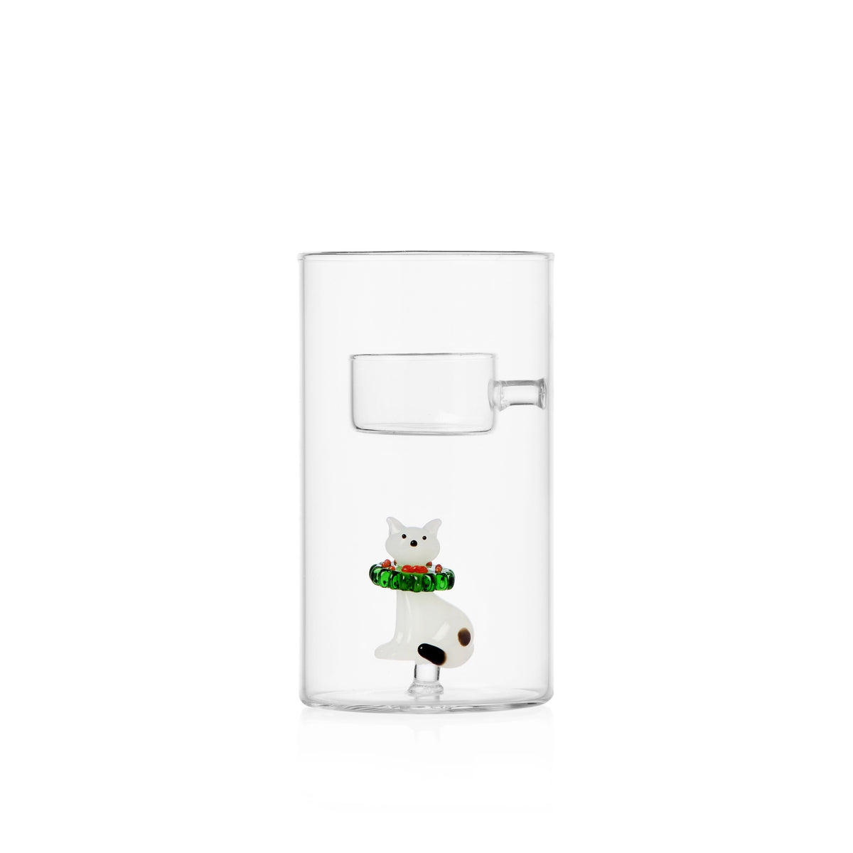 ICHENDORF Portacandela Natalizio Tabby Cat Gatto Bianco con Ghirlanda in Vetro Borosilicato 14cm