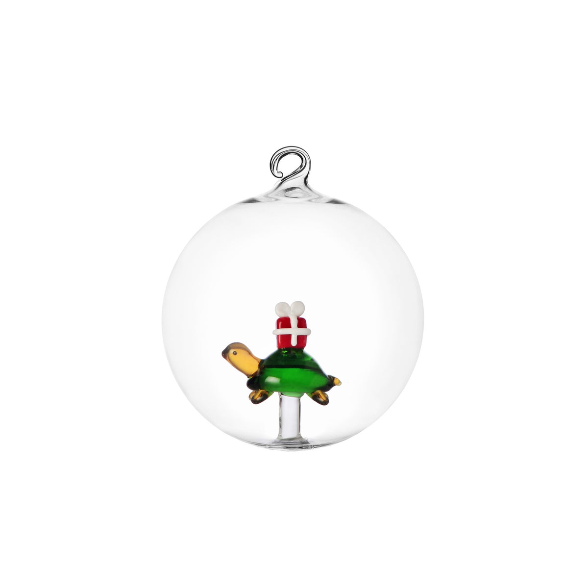 ICHENDORF Palla di Natale Woodland Tales Tartaruga con Regalo Rosso in Vetro Borosilicato 8cm