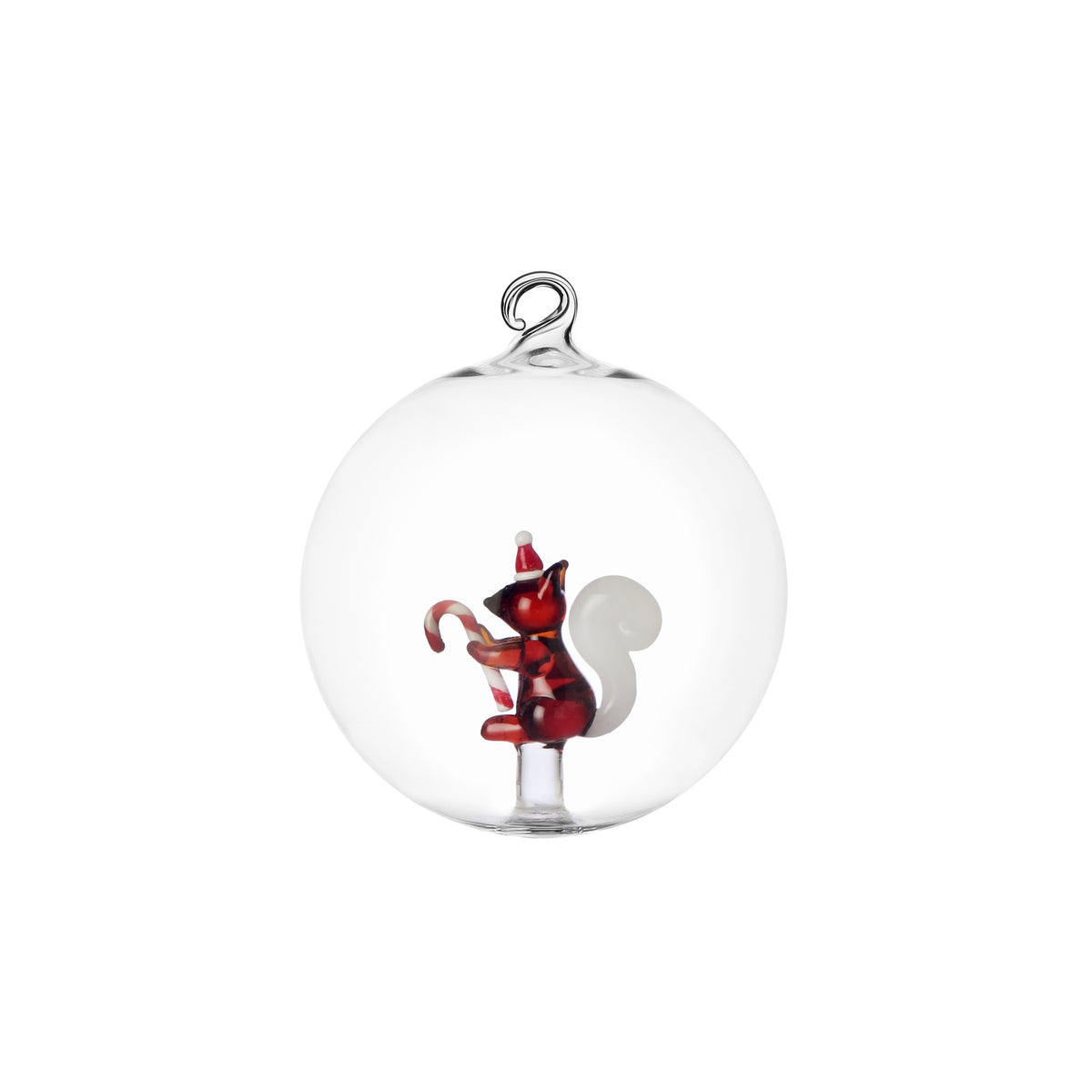 ICHENDORF Palla di Natale Woodland Tales Scoiattolo con Bastoncino di Zucchero in Vetro Borosilicato 8cm