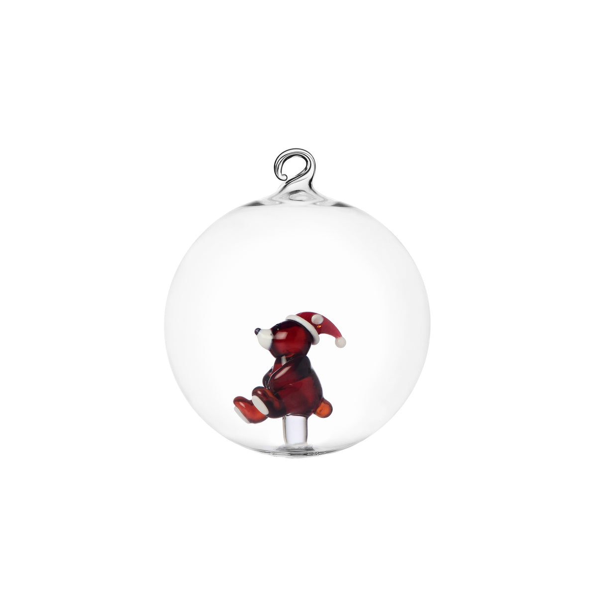 ICHENDORF Palla di Natale Woodland Tales Orso Bruno con Cappello di Natale in Vetro Borosilicato 8cm