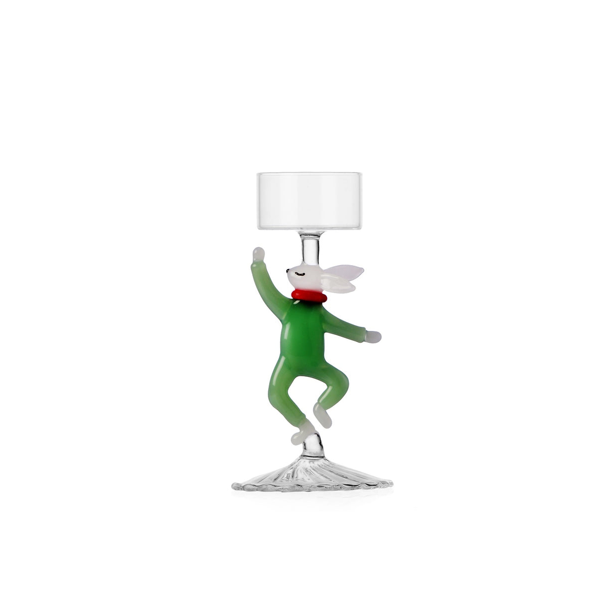 ICHENDORF Portacandela Natalizio Woodland Tales Coniglio Bianco con Vestito Verde in Vetro Borosilicato 14cm