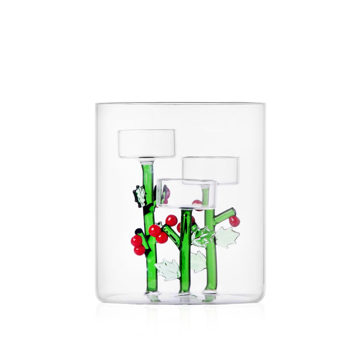 ICHENDORF Portacandela Natalizio Woodland Tales a 3 Candele con Agrifoglio in Vetro Borosilicato 15cm