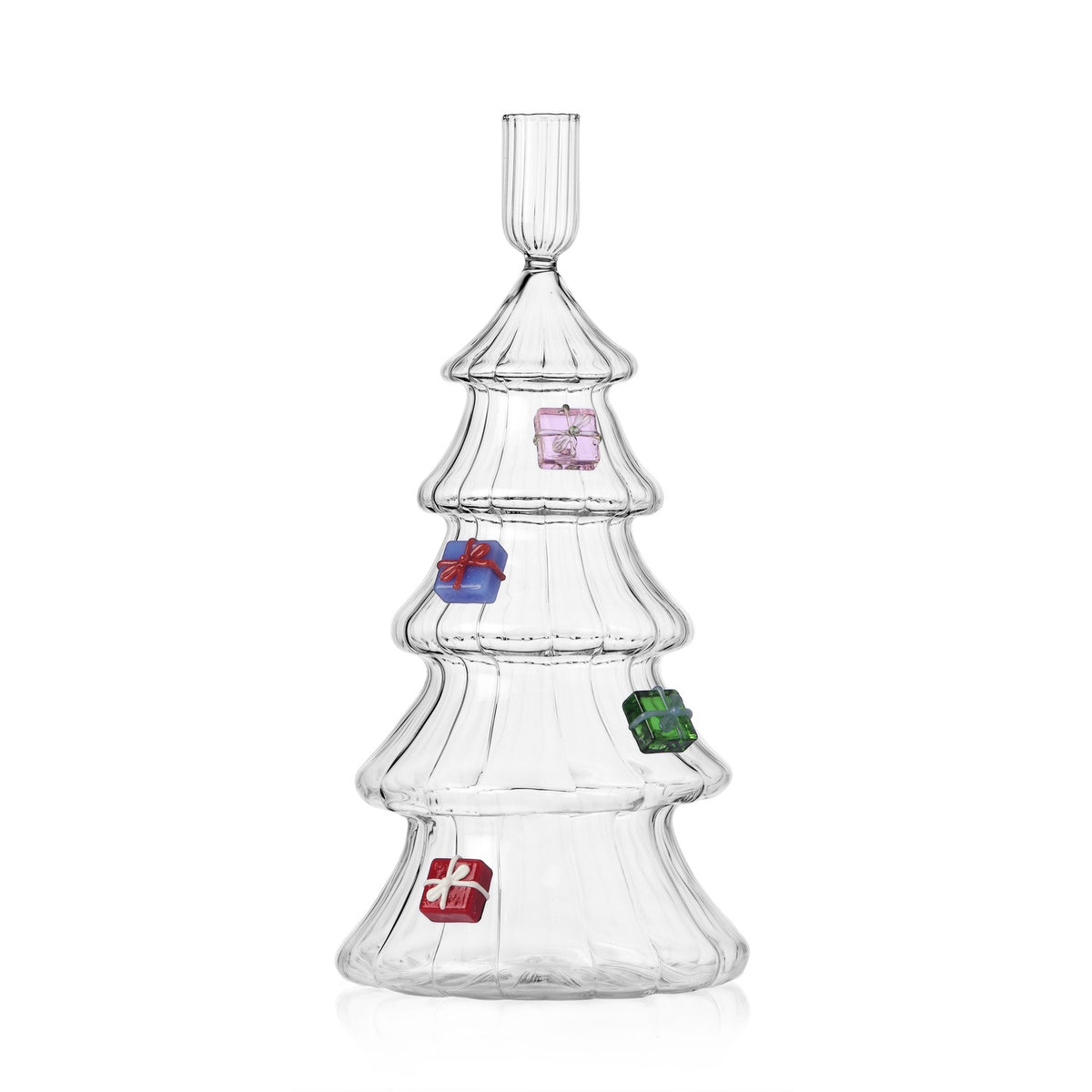 ICHENDORF Portacandela Natalizio Christmas Tales Albero con Regali in Vetro Borosilicato 30cm