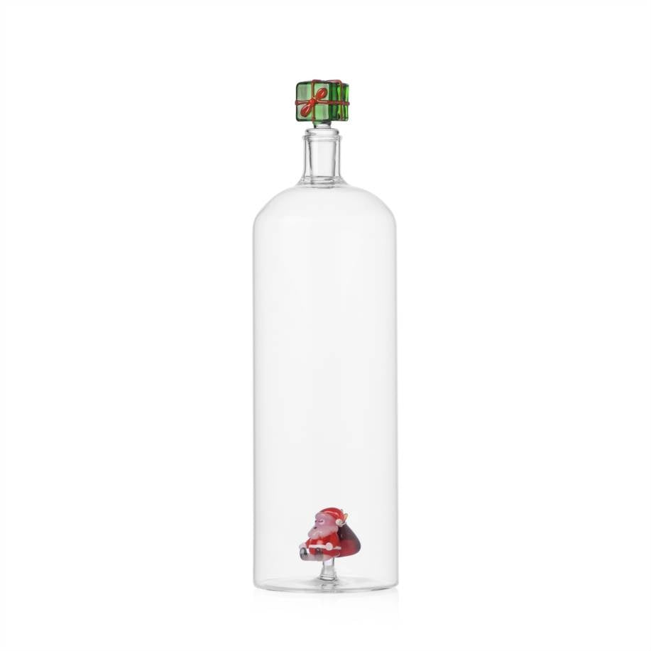 ICHENDORF Bottiglia Natalizia Christmas Tales Babbo Natale con Tappo a Regalo in Vetro Borosilicato 30cm
