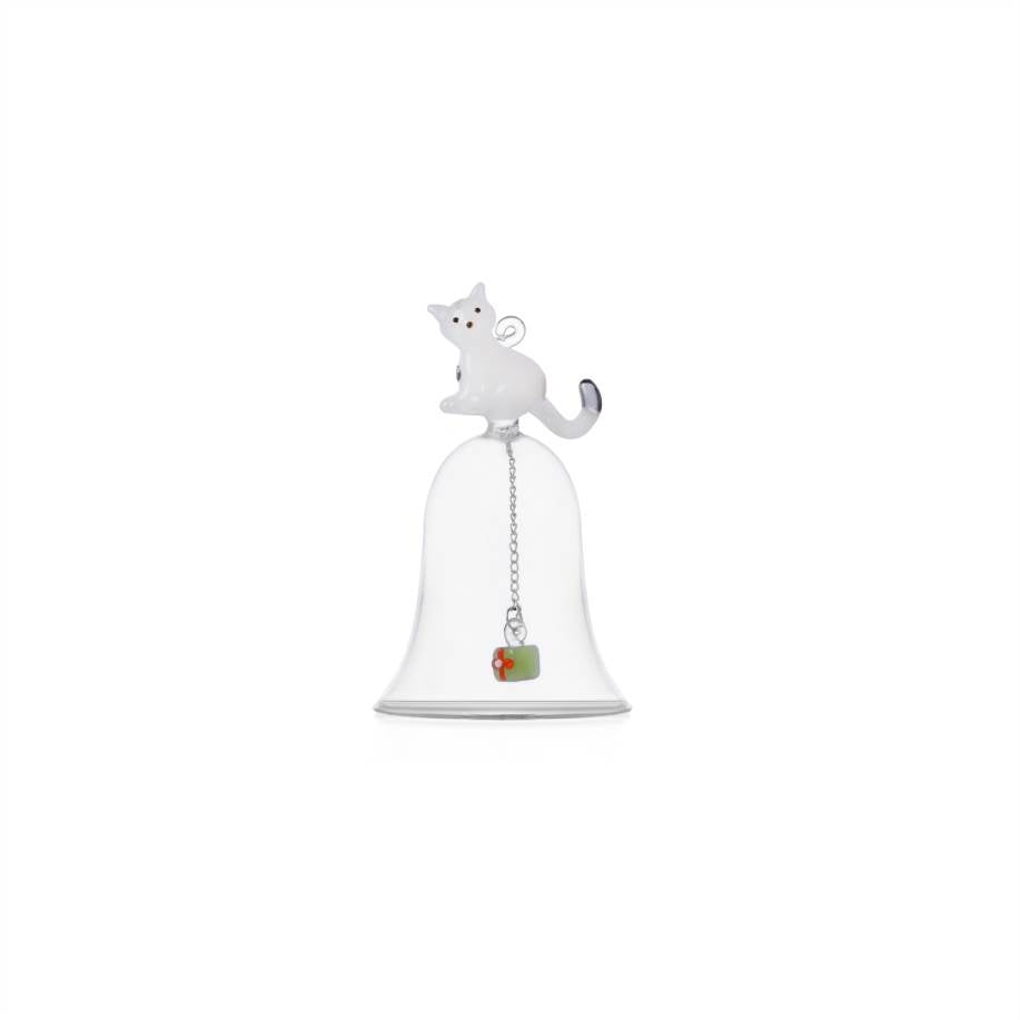 ICHENDORF Campana Natalizia Tabby Cat Gatto Bianco con Regalo Verde in Vetro Borosilicato 11cm