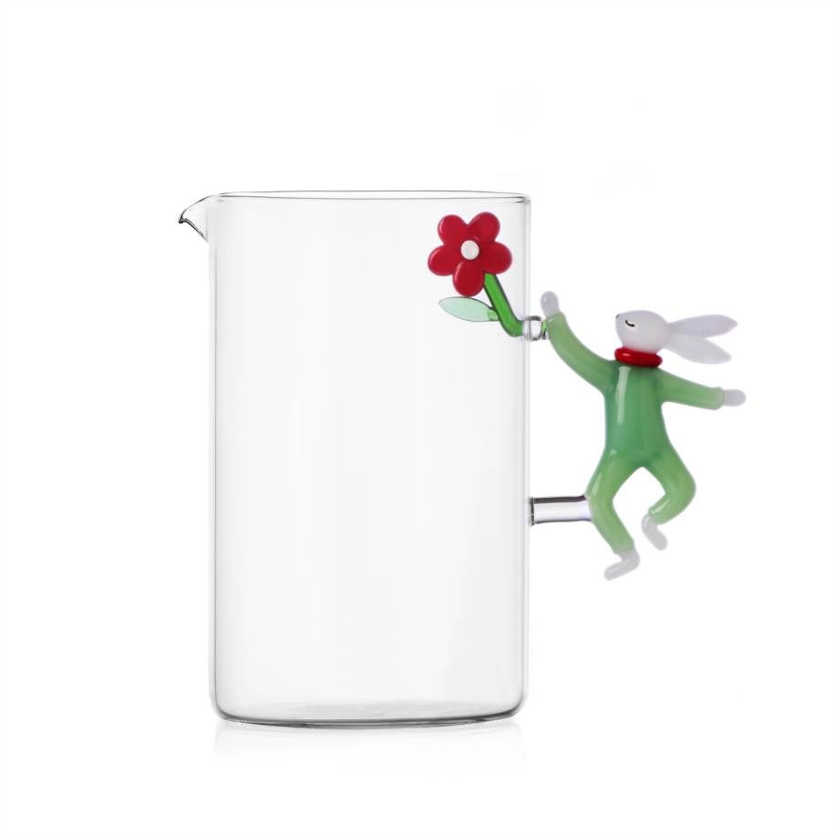 ICHENDORF Brocca Natalizia Woodland Tales con Manico a Coniglio e Fiore Rosso in Vetro Borosilicato 18cm