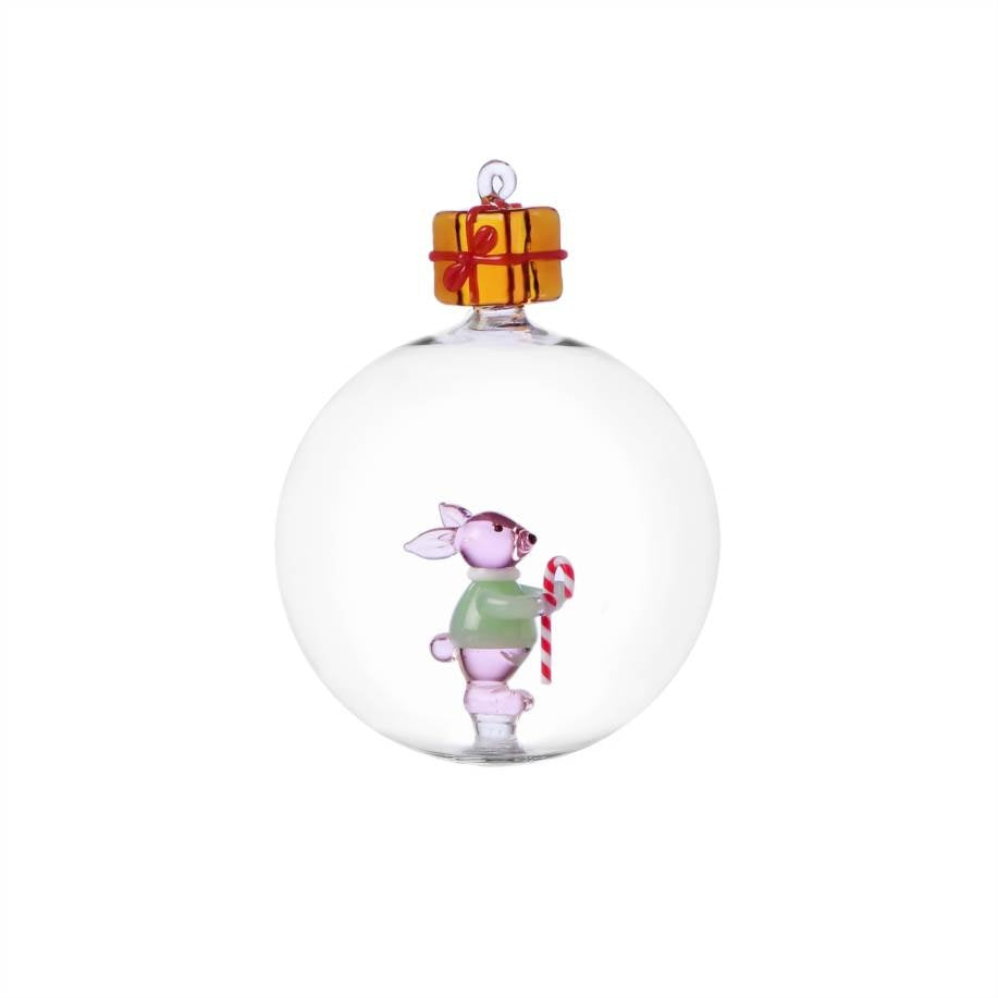 ICHENDORF Palla di Natale Woodland Tales Coniglio Rosa con Bastoncino di Zucchero in Vetro Borosilicato 11cm