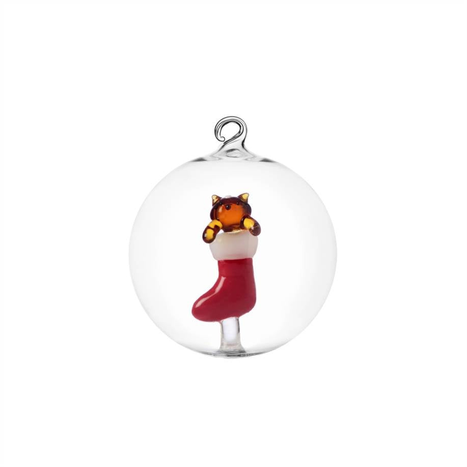 ICHENDORF Palla di Natale Tabby Cat Gatto Ambra nella Calza Rossa in Vetro Borosilicato 8cm
