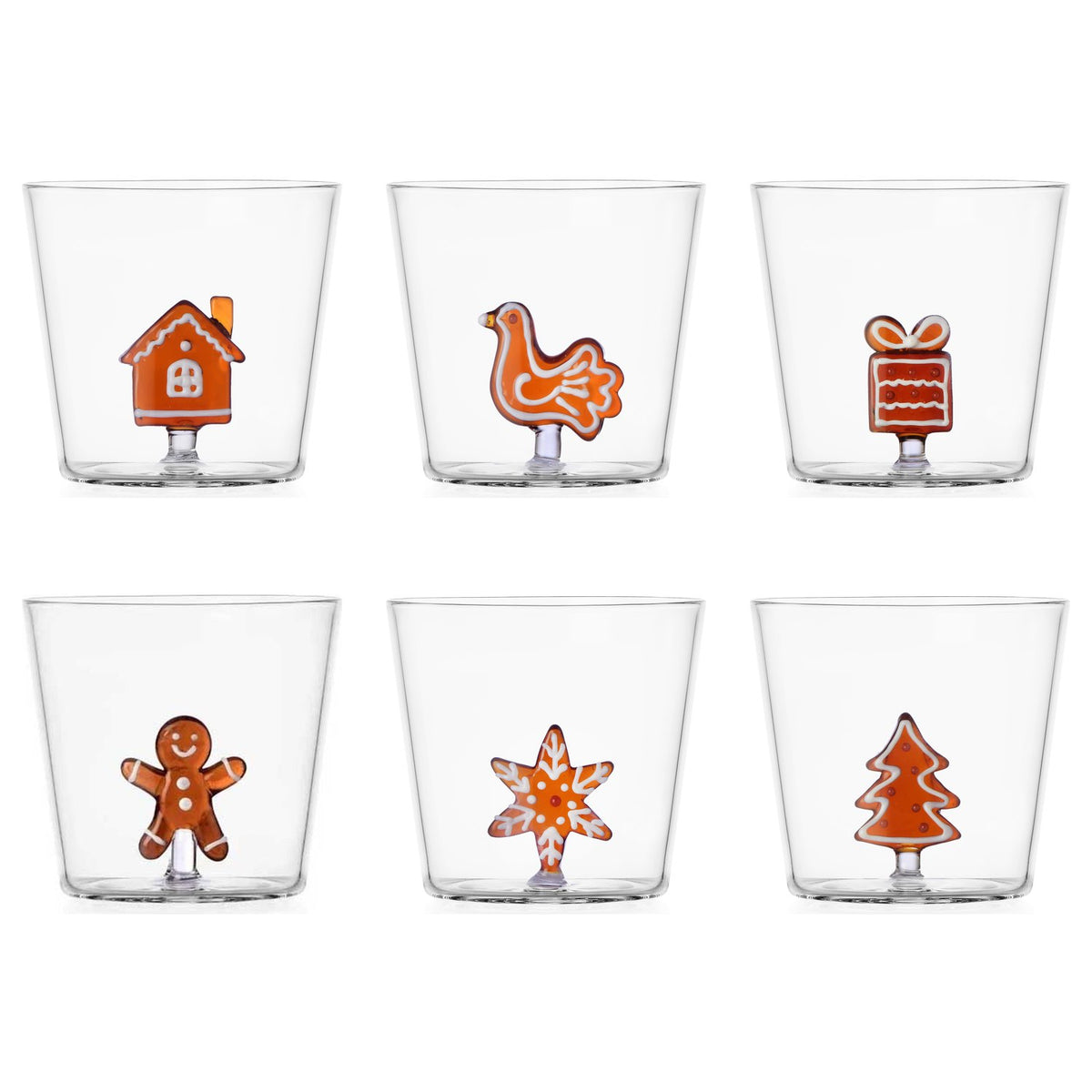 ICHENDORF Set 6 Bicchieri Natalizi Sweet & Candy Pan di Zenzero in Vetro Borosilicato 8cm