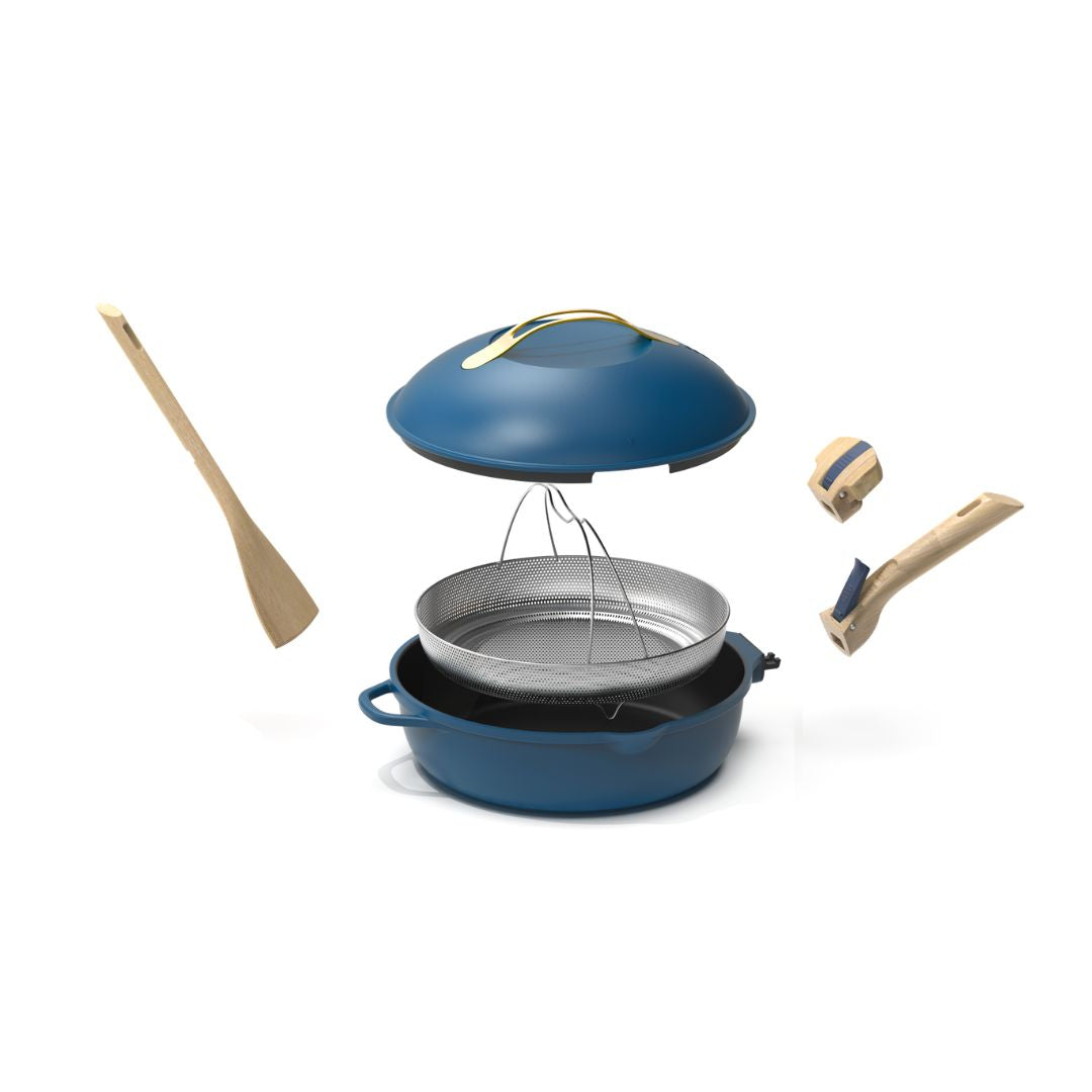 COOKUT La Favolosa Padella Casseruola Tegame 2 Manici 8 in 1 28cm Metallo Blu Mirtillo
