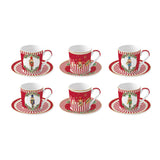 EASY LIFE Set 6 Tazzine da Caffè Natalizie con Piattino Christmas Teddy in Porcellana 100ml