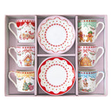 EASY LIFE Set 6 Tazzine da Caffè Natalizie con Piattino Sweet Christmas in Porcellana 100ml