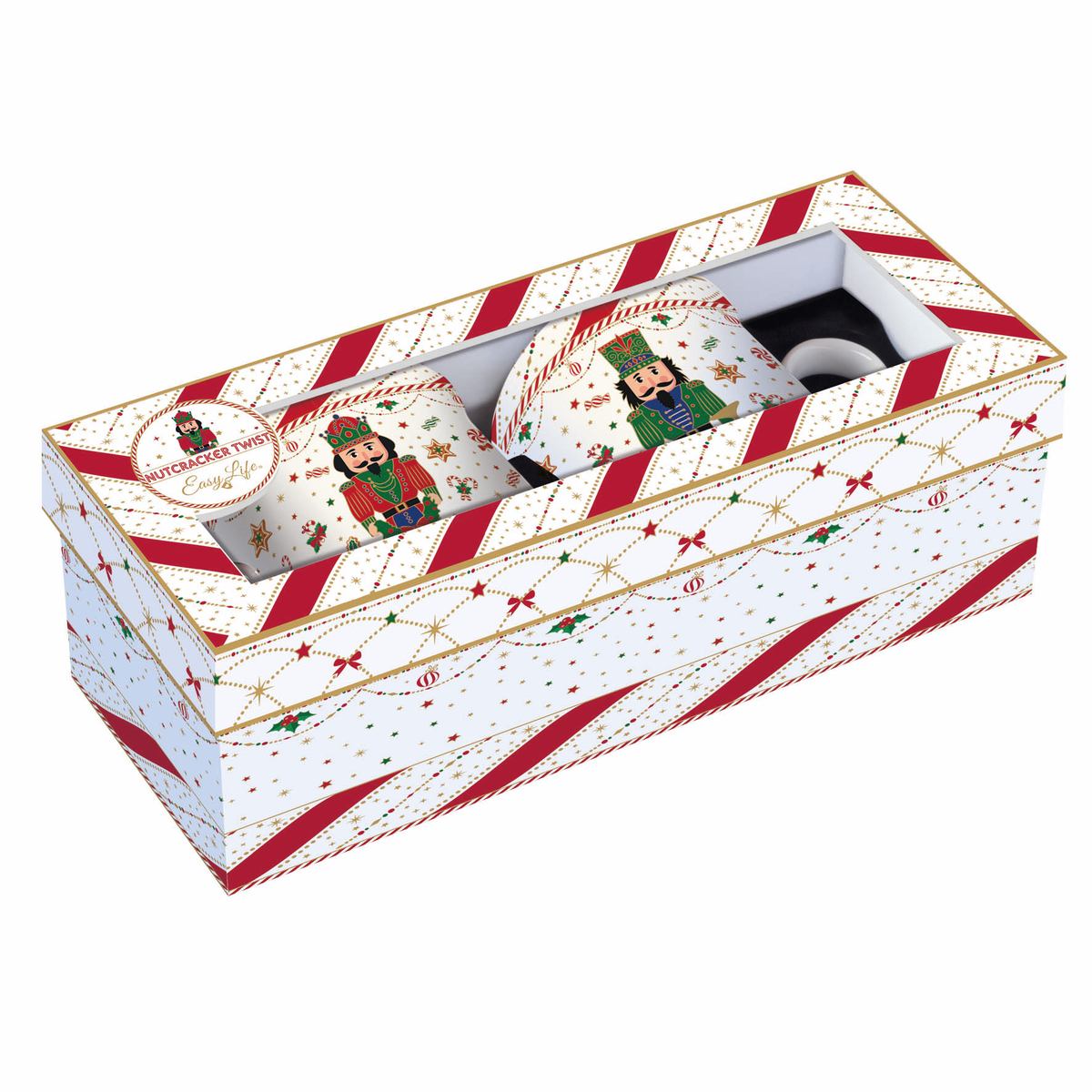 EASY LIFE Set 2 Mug Natalizi Nutcracker Twist in Porcellana Fine China 300ml