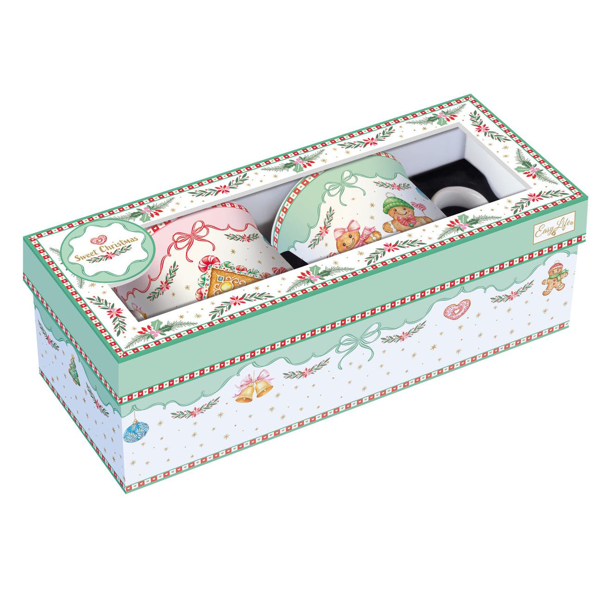 EASY LIFE Set 2 Mug Natalizi Sweet Christmas in Porcellana Fine China 300ml