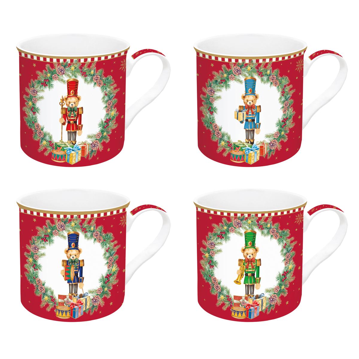 EASY LIFE Set 4 Mug Natalizi Christmas Teddy in Porcellana Fine China 300ml