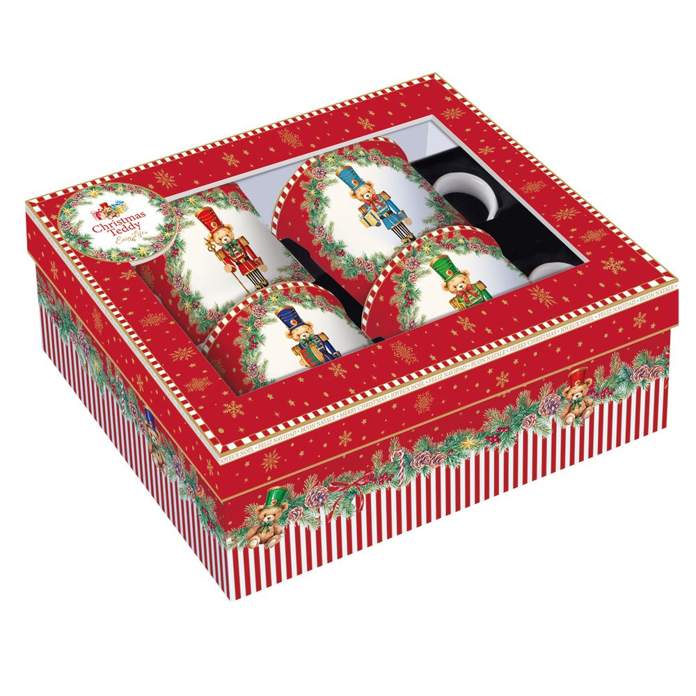 EASY LIFE Set 4 Mug Natalizi Christmas Teddy in Porcellana Fine China 300ml