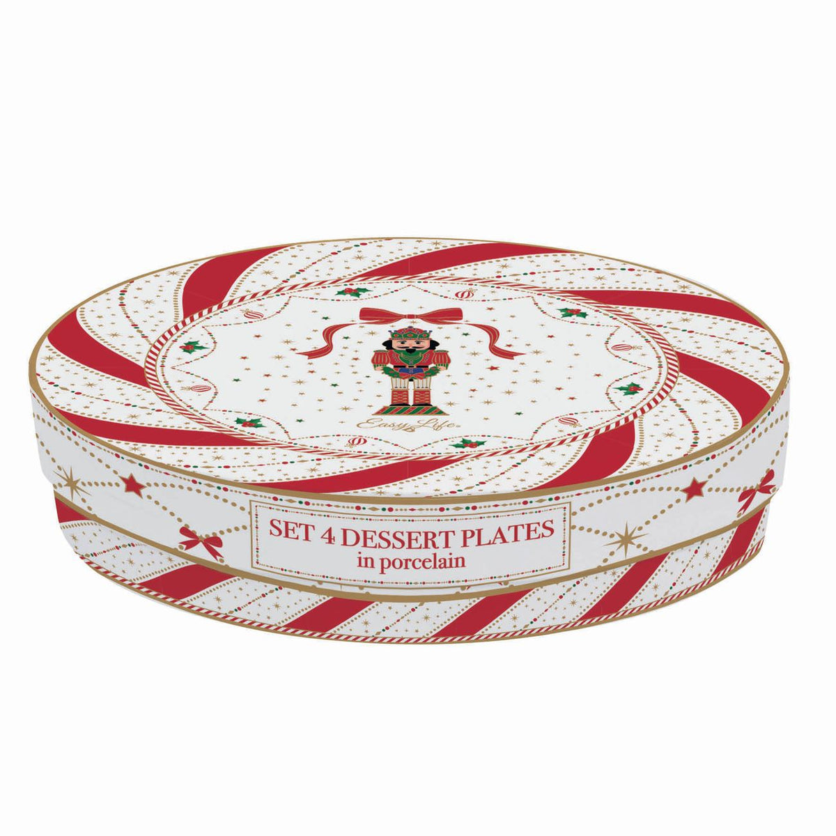 EASY LIFE Set 4 Piatti Dessert Natalizi Nutcracker Twist in Porcellana 19cm