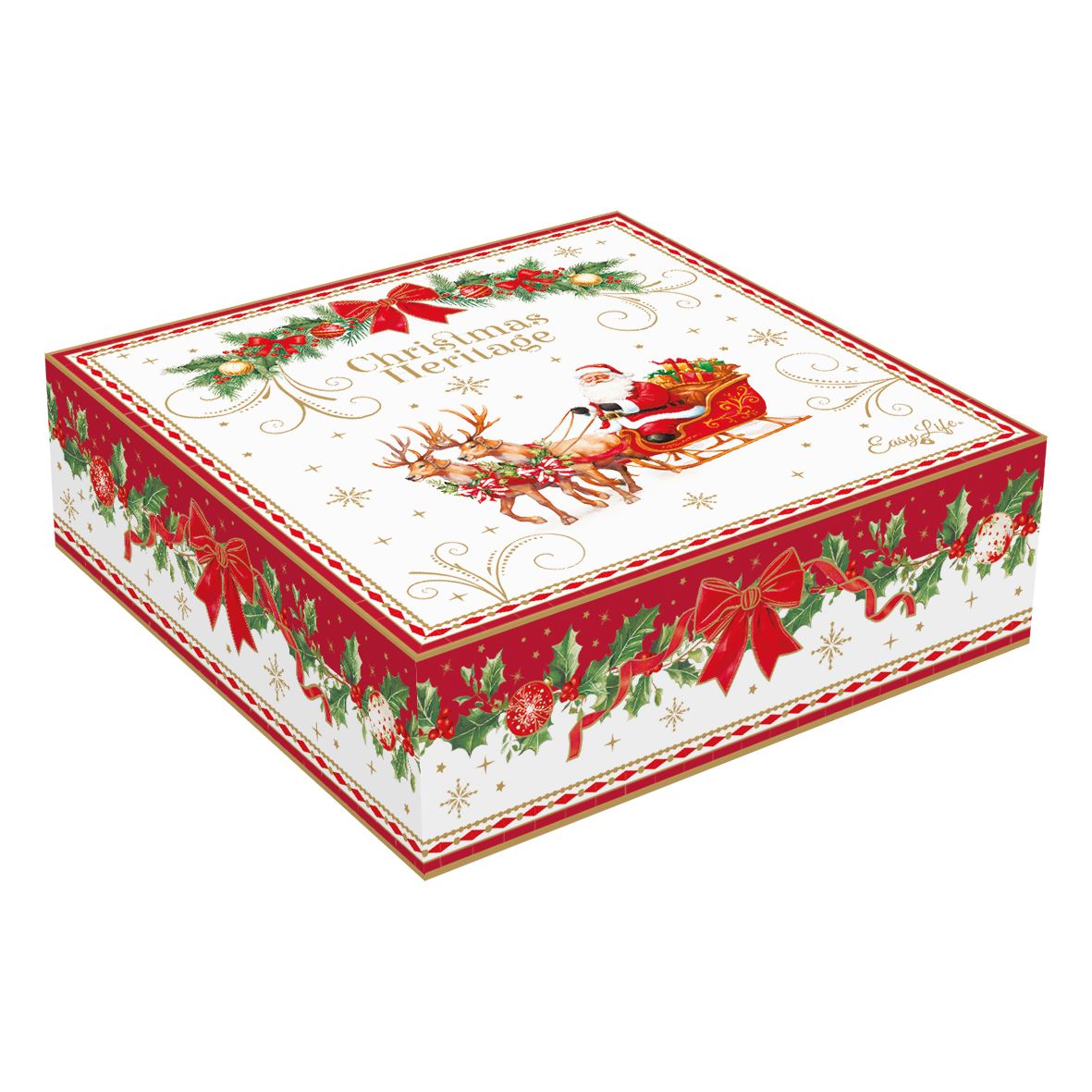 EASY LIFE Set 4 Piatti Dessert Natalizi Christmas Heritage in Porcellana 16cm