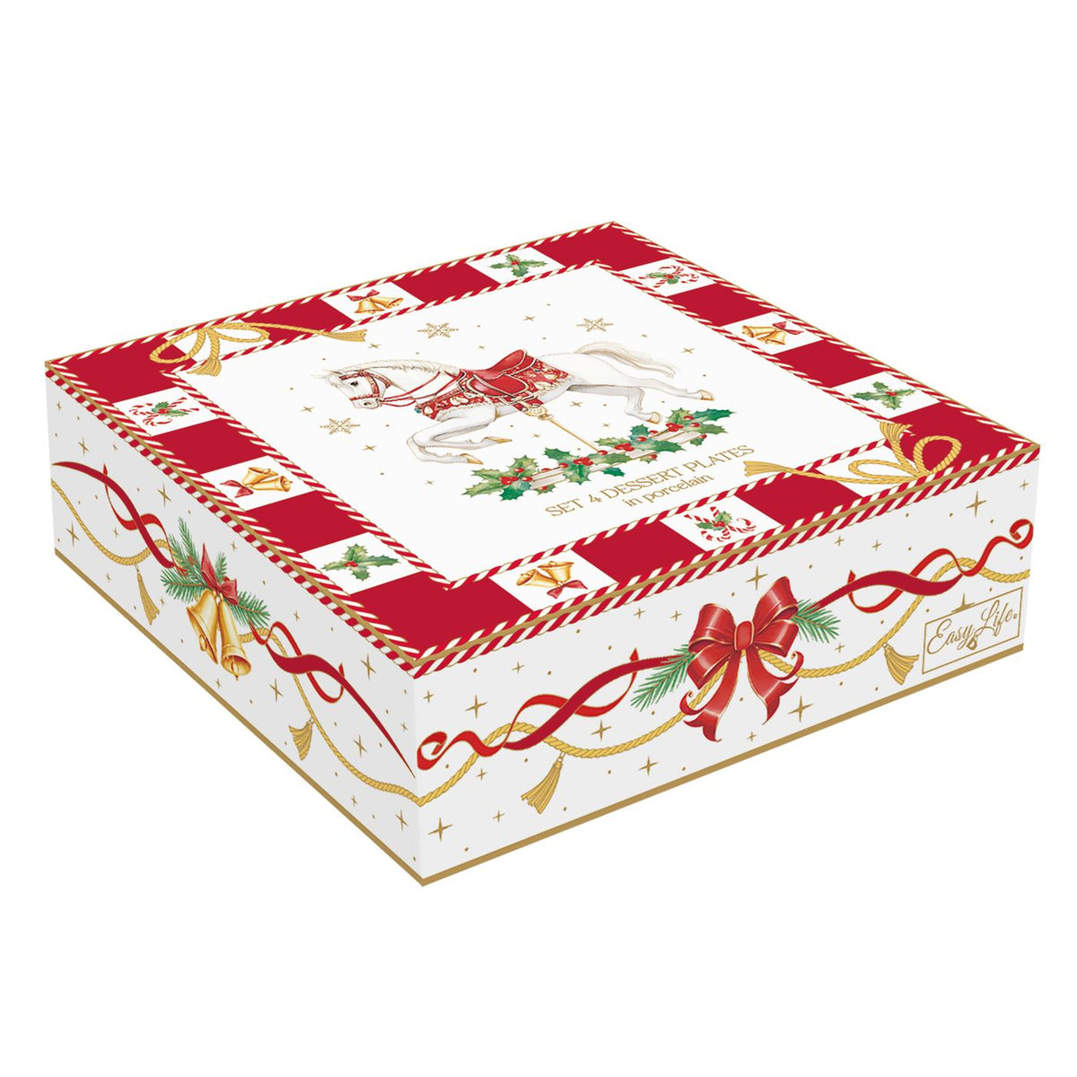 EASY LIFE Set 4 Piatti Dessert Natalizi Christmas Tale in Porcellana 16 cm