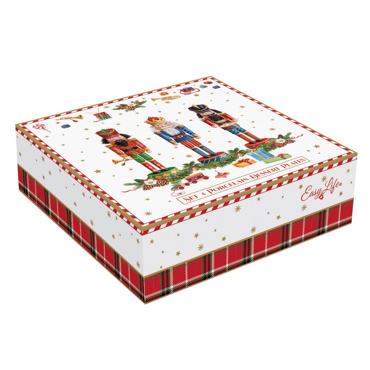 EASY LIFE Set 4 Piatti Dessert Natalizi Vintage Nutcracker in Porcellana 16cm