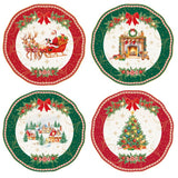 EASY LIFE Set 4 Piatti Dessert Natalizi Christmas Heritage in Porcellana 20 cm