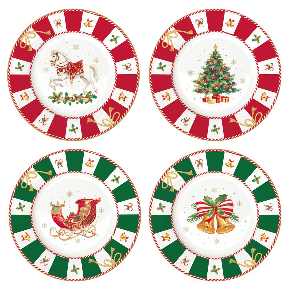 EASY LIFE Set 4 Piatti Dessert Natalizi Christmas Tale in Porcellana 19 cm