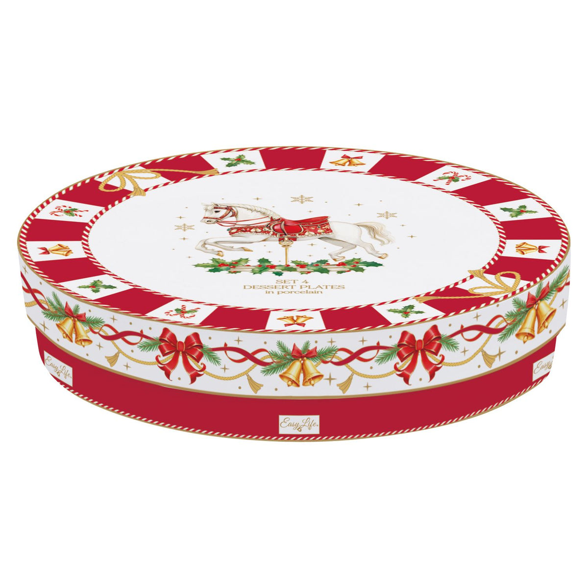 EASY LIFE Set 4 Piatti Dessert Natalizi Christmas Tale in Porcellana 19 cm