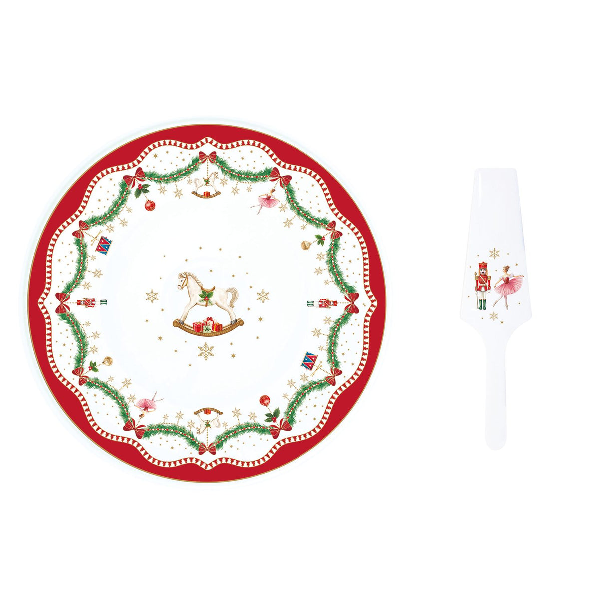 EASY LIFE Piatto Torta Natalizio con Paletta Magie de Noel in Porcellana 32cm