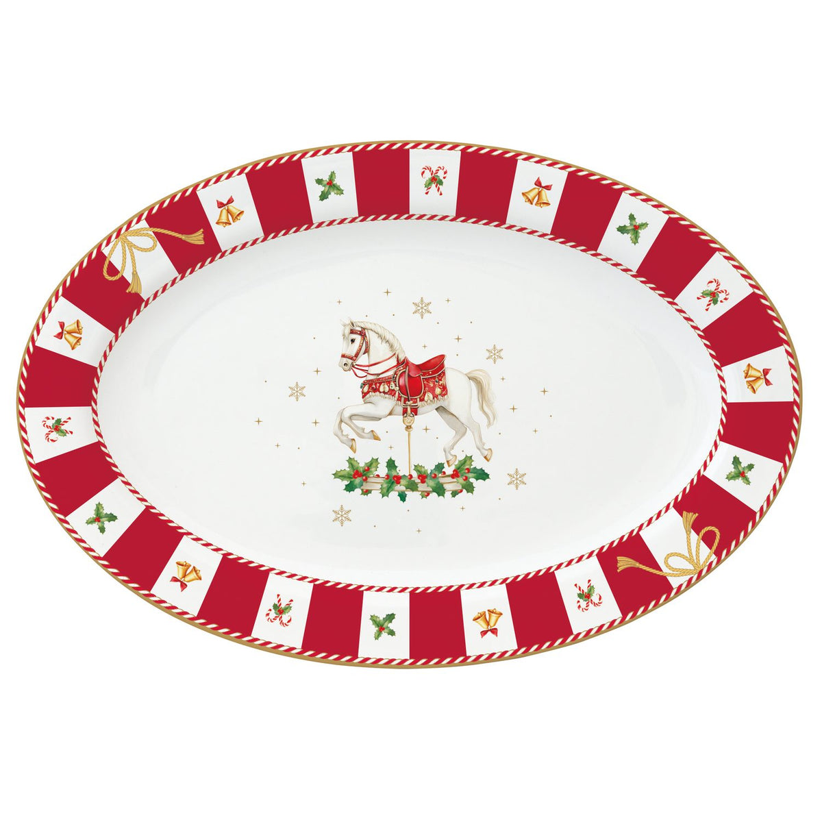 EASY LIFE Vassoio Ovale Natalizio Christmas Tale in Porcellana 35x23,5cm