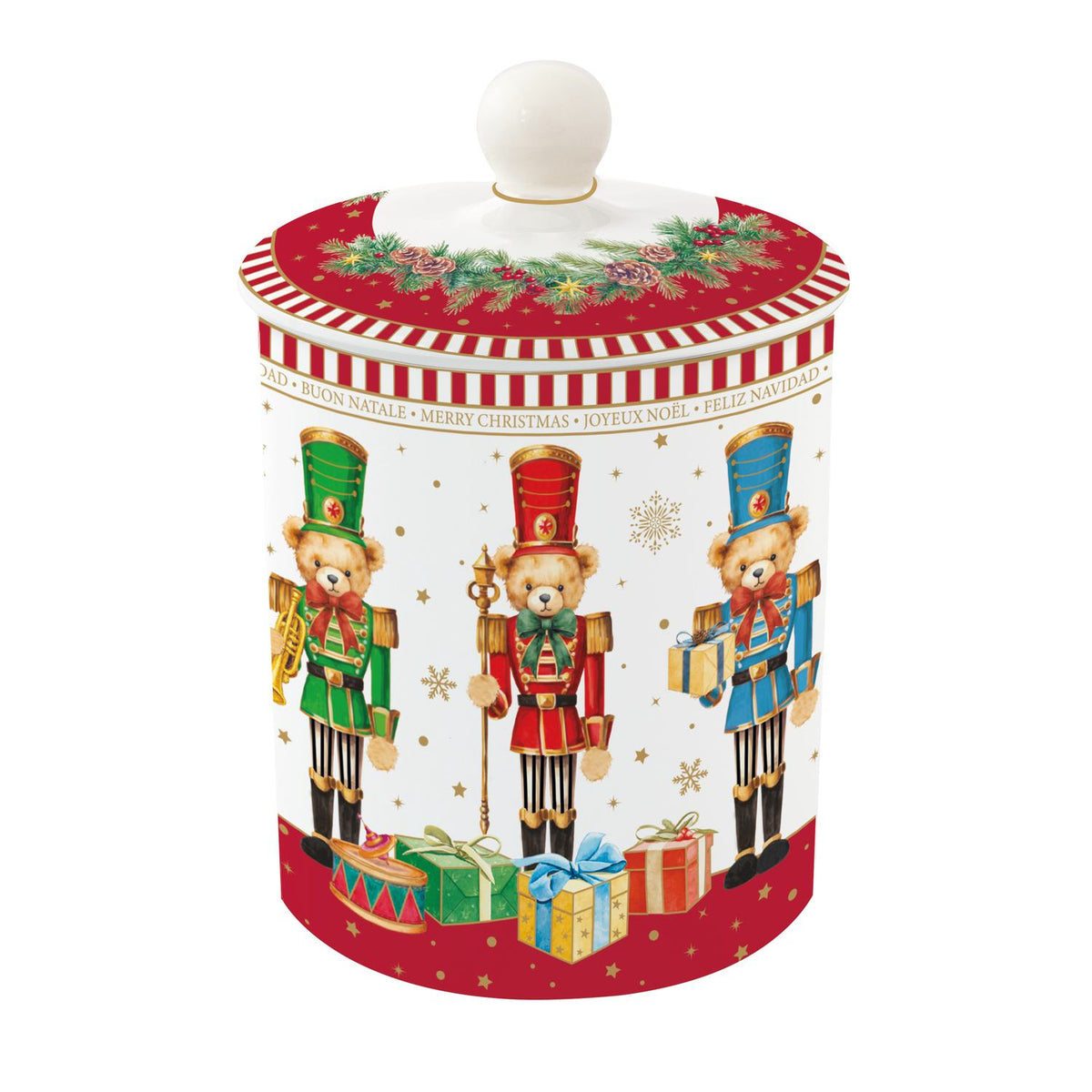 EASY LIFE Barattolo Natalizio con Coperchio Christmas Teddy in Porcellana 18 cm