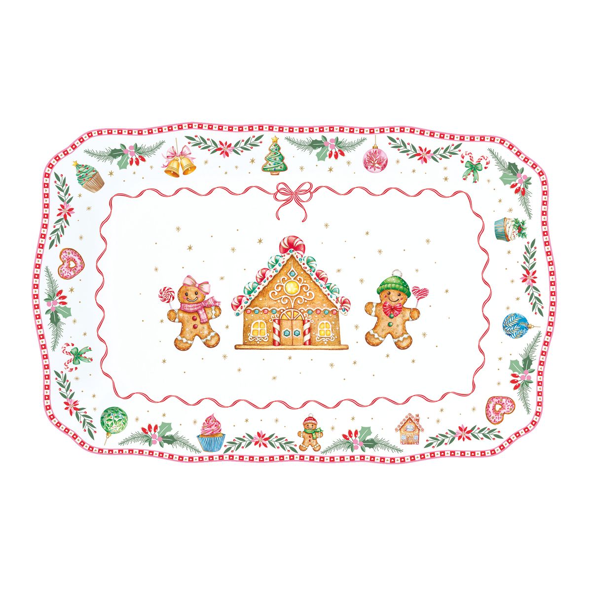 EASY LIFE Vassoio Natalizio Sweet Christmas in Porcellana 35x23 cm