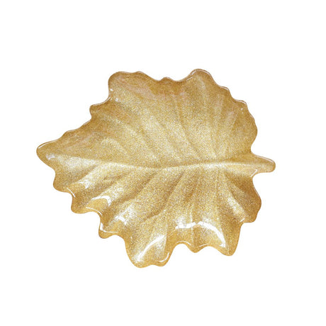 Piattino natalizio a foglia d'acero Easy Life in vetro oro 21x18 cm