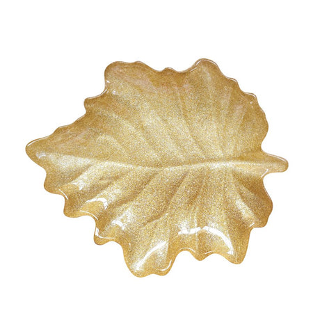 Piattino natalizio a foglia d'acero Easy Life in vetro oro 28x23 cm