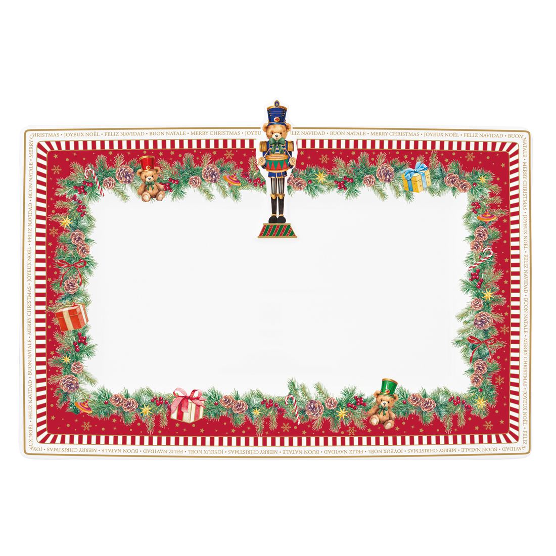 EASY LIFE Vassoio Natalizio Christmas Teddy in Porcellana 36x24 cm