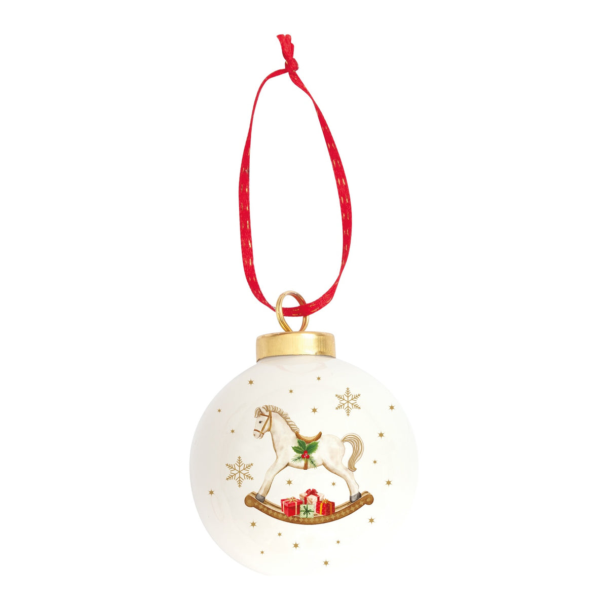EASY LIFE Pallina di Natale Cavallo a Dondolo in Ceramica e Dolomite 7cm