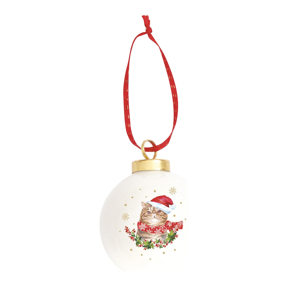 EASY LIFE Pallina di Natale Christmas Cats Gatto Tigrato in Ceramica e Dolomite 7cm