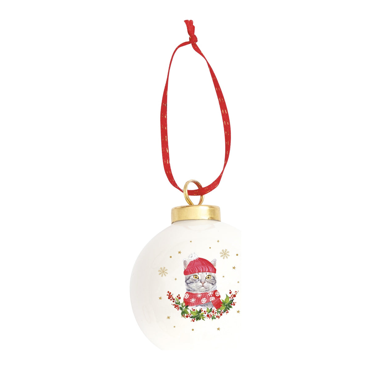 EASY LIFE Pallina di Natale Christmas Cats Gatto Grigio in Ceramica e Dolomite 7cm