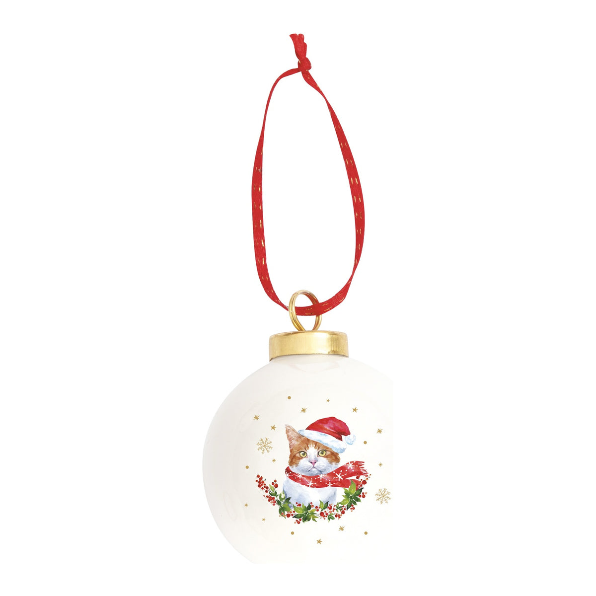 EASY LIFE Pallina di Natale Christmas Cats Gatto Rosso in Ceramica e Dolomite 7cm