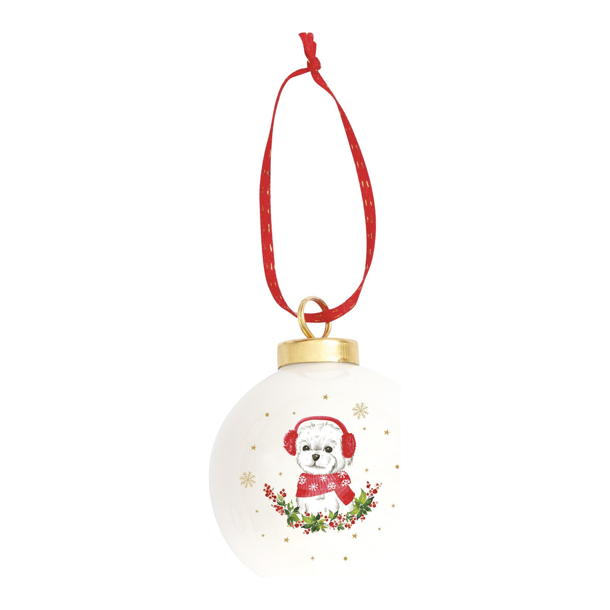 EASY LIFE Pallina di Natale Christmas Dogs Maltese in Ceramica e Dolomite 7cm