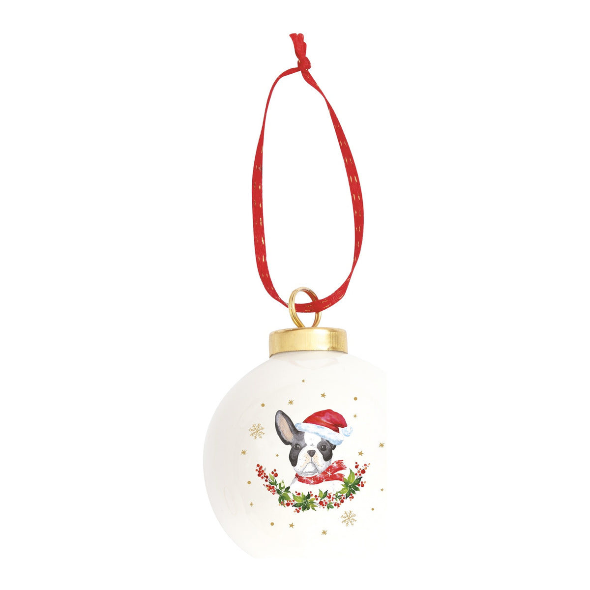 EASY LIFE Pallina di Natale Christmas Dogs Bulldog Francese in Ceramica e Dolomite 7cm