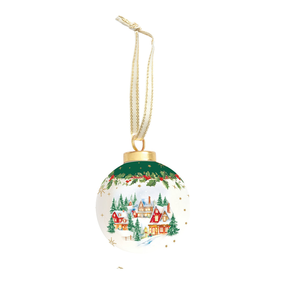EASY LIFE Pallina di Natale Christmas Heritage Villaggio Innevato in Ceramica e Dolomite 7cm
