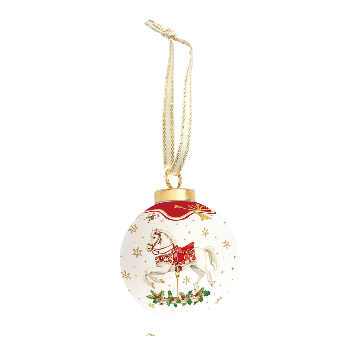 EASY LIFE Pallina di Natale Christmas Tale Cavallo a Dondolo in Ceramica e Dolomite 7cm