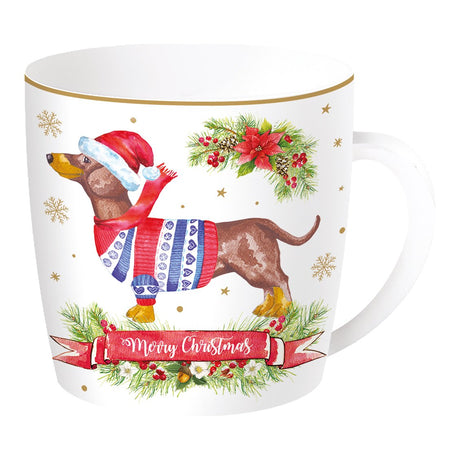 Tazza Christmas Dogs bassotto Easy Life con scatola di latta